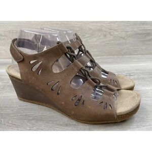 Aetrex Giselle Women's Sandal Brown Leather Wedge 10 Gladiator Slingback‎ Shoes